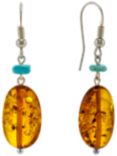 Be-Jewelled Sterling Silver Oval Amber Hook Drop Earrings, Cognac