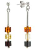 Be-Jewelled Sterling Silver Tricolour Amber Cube Drop Earrings, Multi