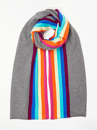 Wyse London Rainbow Stripe Edge Cashmere Scarf, Charcoal/Multi