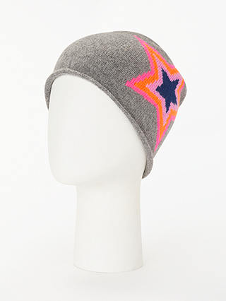 Wyse London Estelle Neon Star Print Cashmere Beanie Hat, Grey/Multi
