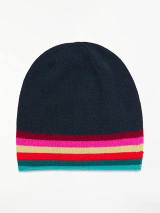 Wyse London Rainbow Stripe Cashmere Beanie Hat, Navy/Multi