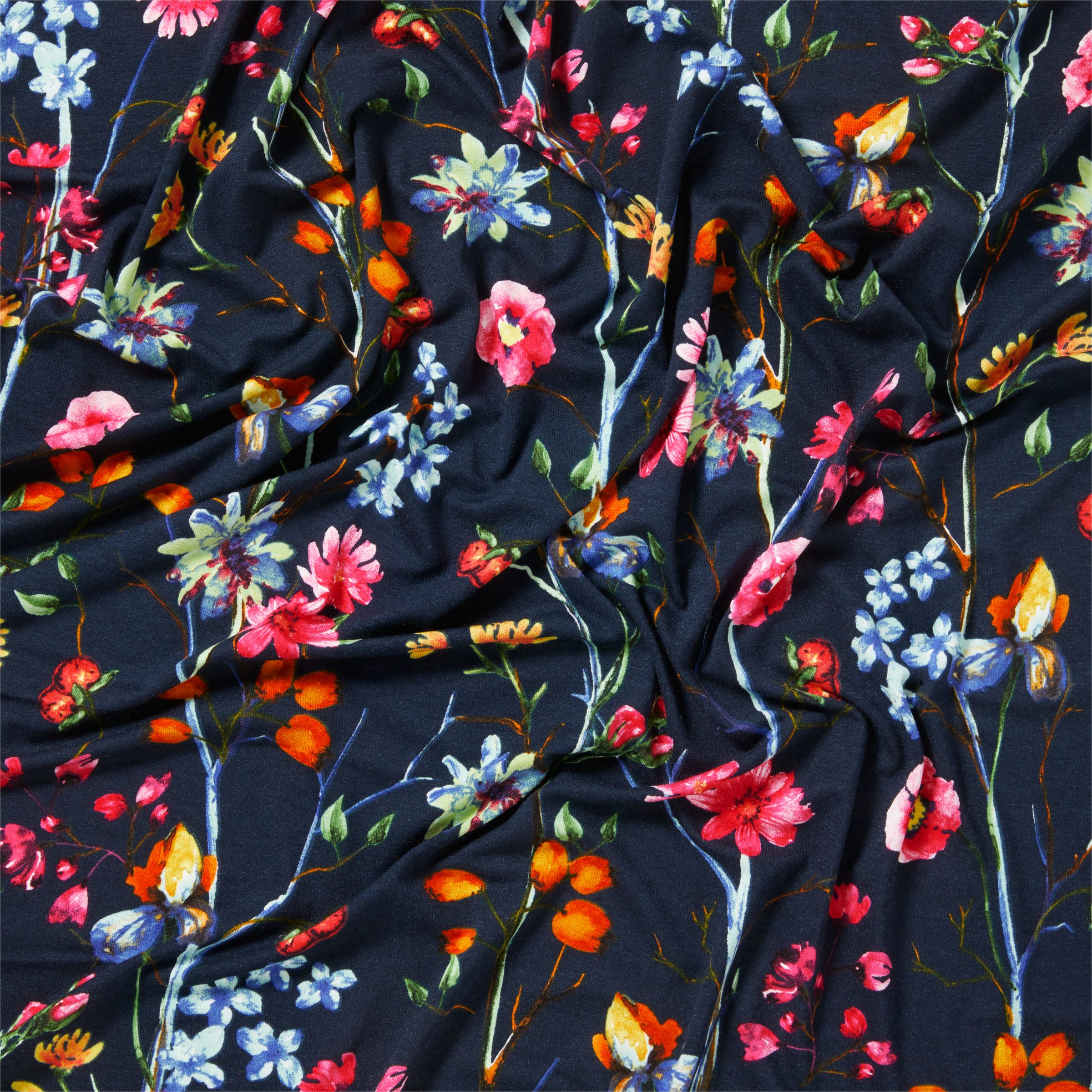 John Lewis & Partners Floral Berries Print Fabric, Navy