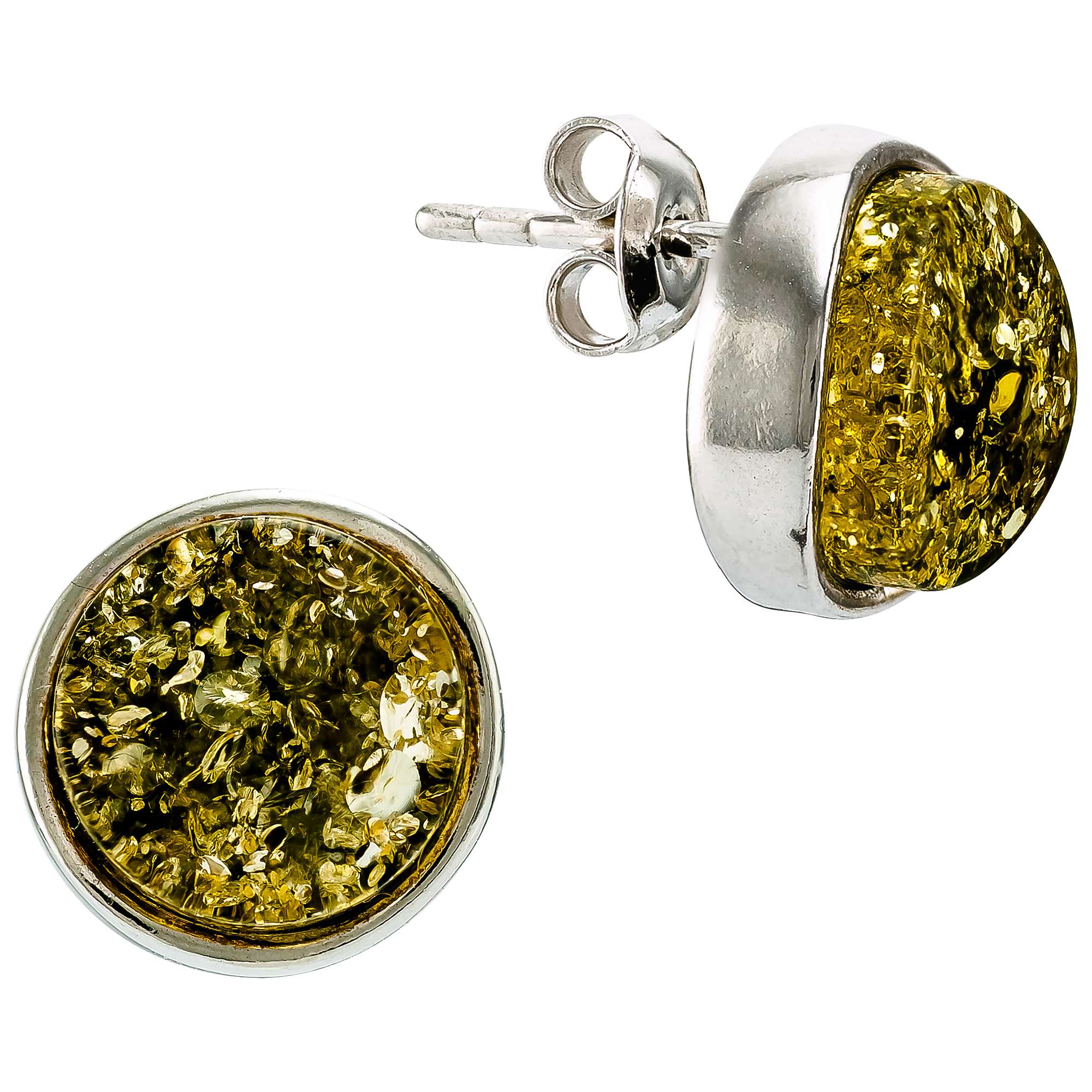 Buy Be-Jewelled Sterling Silver Baltic Amber Geometric Modern Wave Stud Earrings, Green Online at johnlewis.com