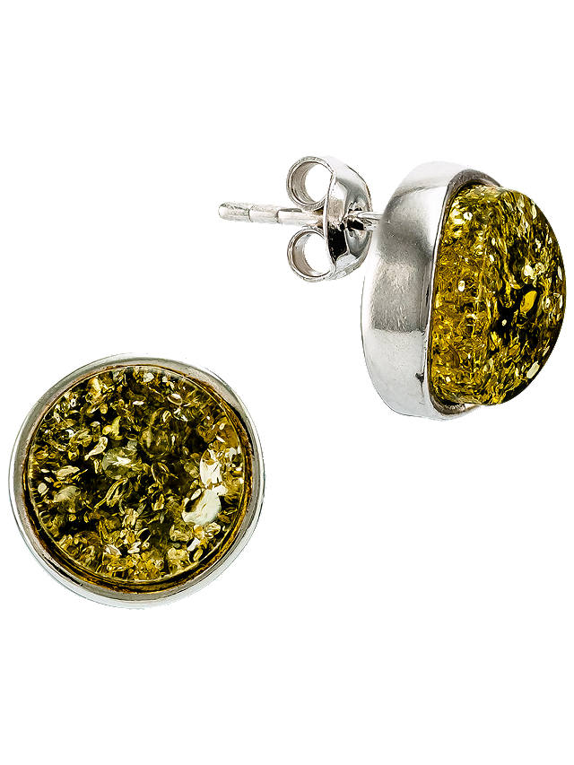 Be-Jewelled Sterling Silver Baltic Amber Geometric Modern Wave Stud Earrings, Green
