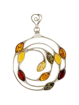 Be-Jewelled Sterling Silver Baltic Amber Medallion Pendant Necklace, Multi