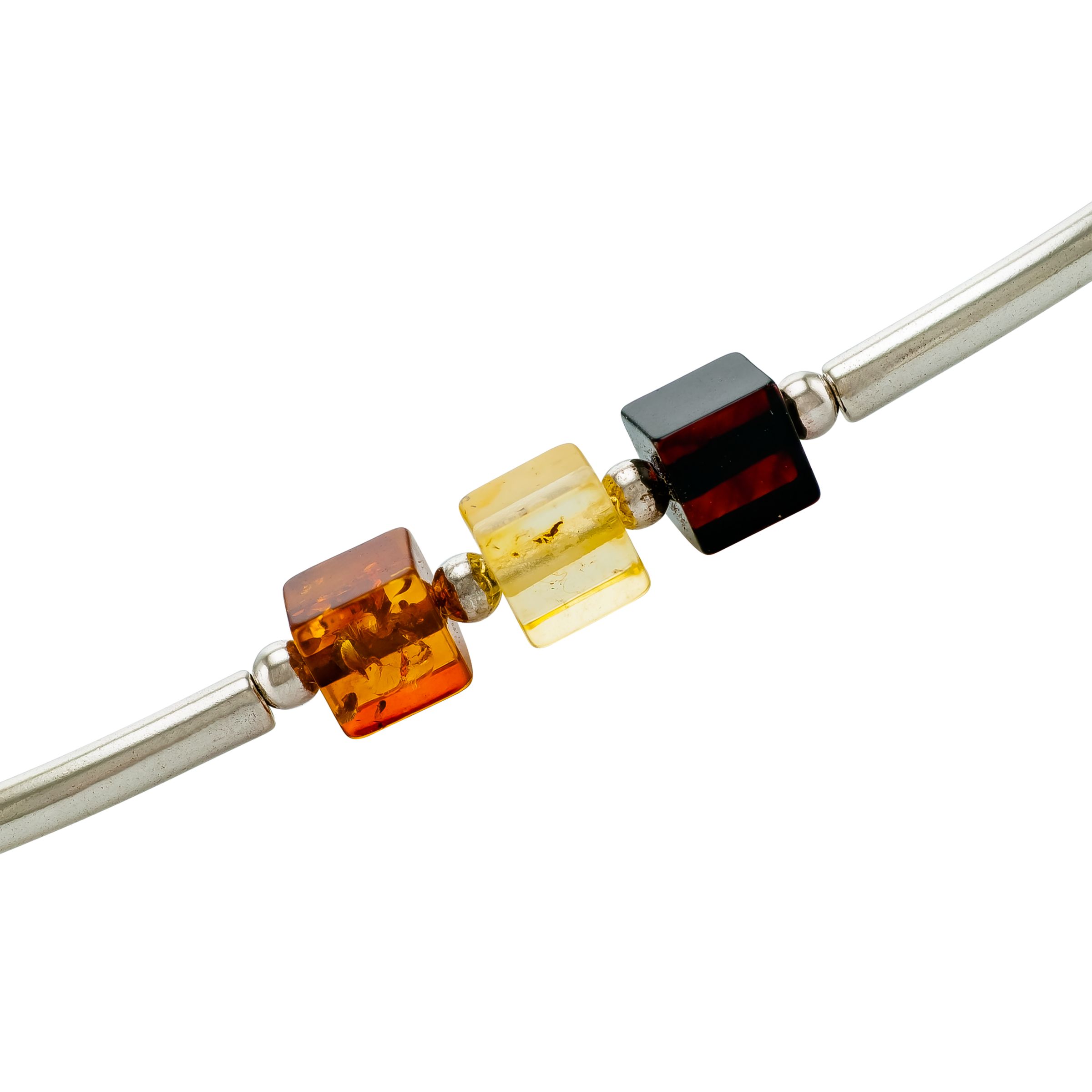 Buy Be-Jewelled Sterling Silver Baltic Amber Triple Cube Bracelet, Silver/Multi Online at johnlewis.com