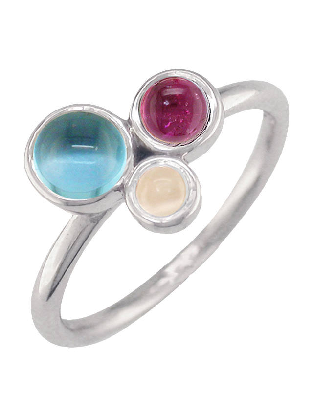 London Road 9ct Gold 3 Stone Bubble Cocktail Ring, N, White Gold/Multi