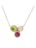 London Road 9ct Gold 3 Stone Round Pendant Necklace, Rose Gold/Multi