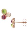 London Road 9ct Gold 3 Stone Bubble Round Stud Earrings, Rose Gold/Multi