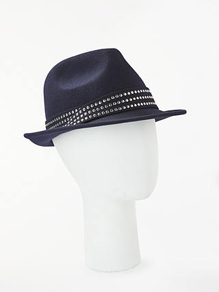 John Lewis & Partners Stud Trim Wool Trilby Hat, Navy