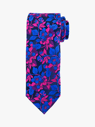 John Lewis & Partners Floral Silk Tie, Blue