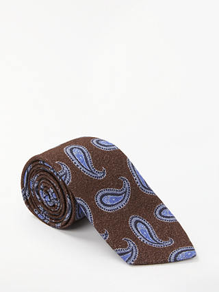 John Lewis & Partners Made in Italy Large Paisley Tie, Brown