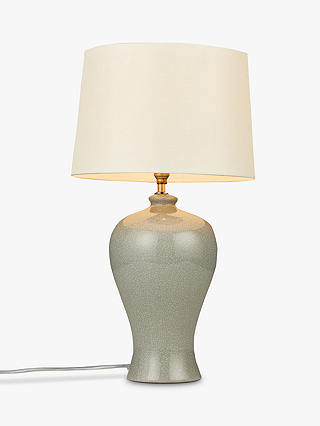 John Lewis Roberta Ceramic Fishtail Lamp Base with Gemma Silk Tapered Lampshade, Duck Egg/Oyster