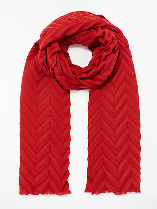John Lewis & Partners Textured Zigzag Scarf, Red