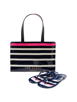 Ted Baker Ned Striped Icon Bag and Flip Flop Set, Navy/Multi