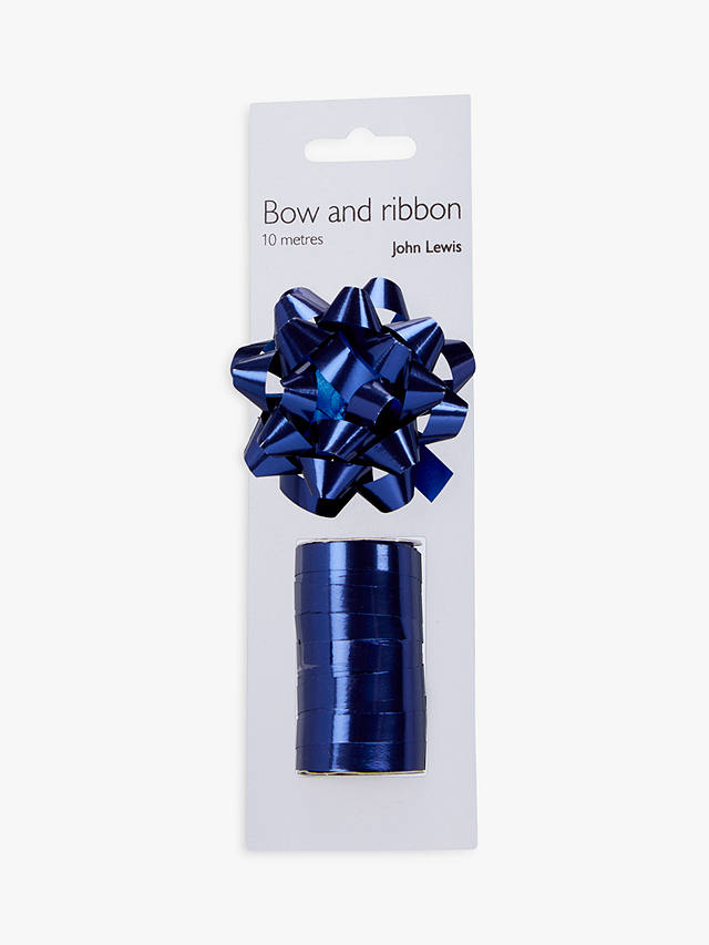John Lewis & Partners Gift Bow and Ribbon Set, Metallic Navy