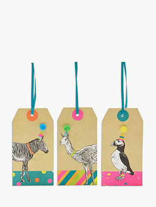 John Lewis & Partners Animal In Party Hats Gift Tags, Pack of 3