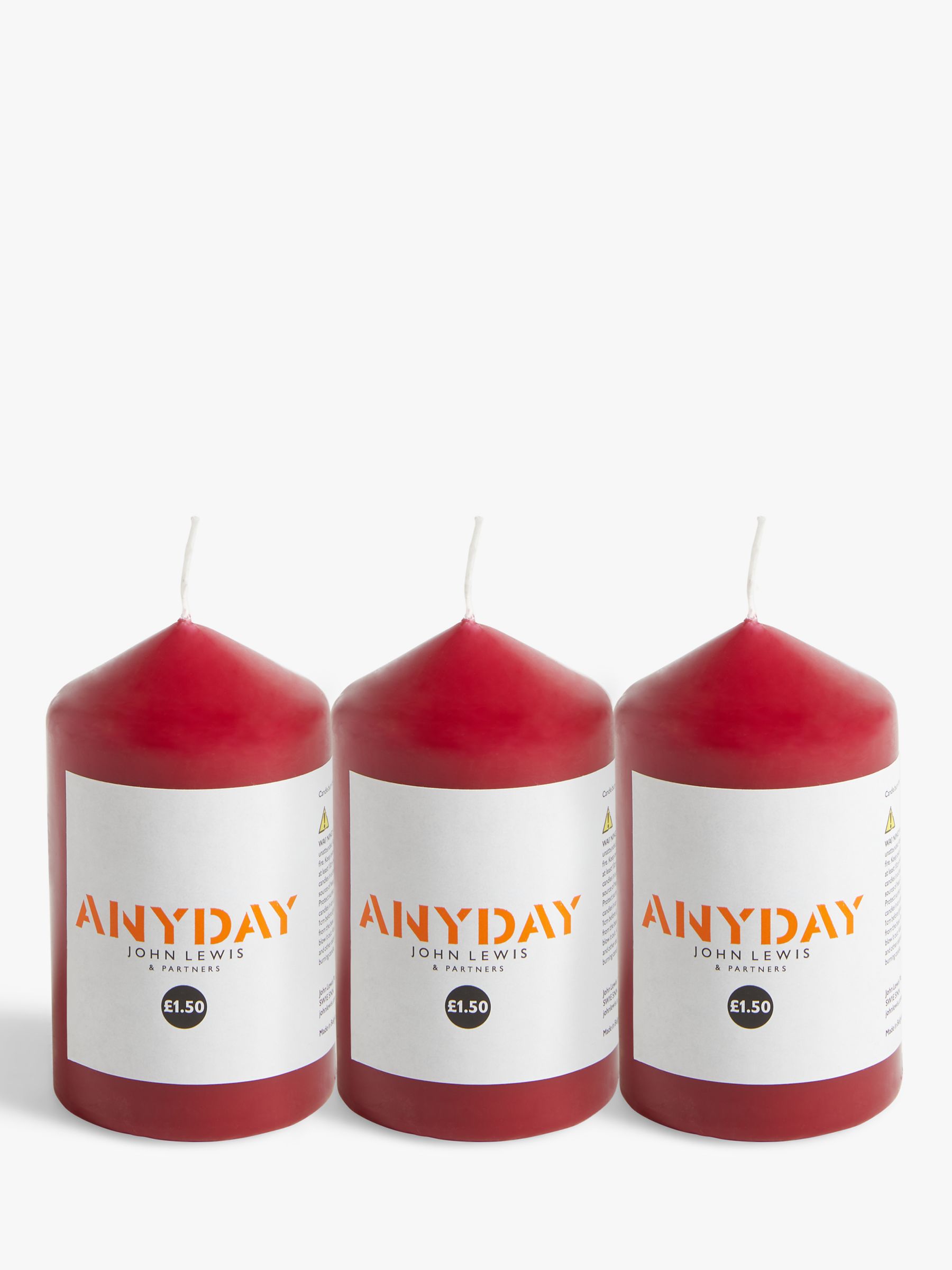 John Lewis ANYDAY Small Pillar Candle, Red, Set of 3