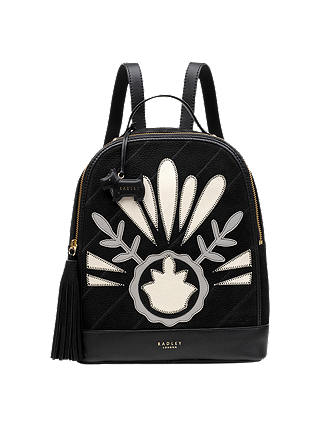 Radley Leighton Medium Leather Backpack, Black/White