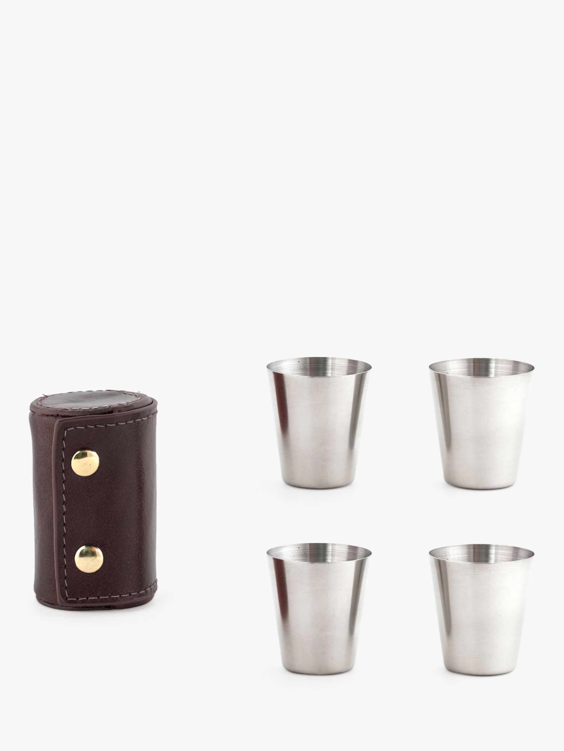 Travel 4pc Stainless Steel Shot Glass Set with Leather Case Kikkerland Camping 
