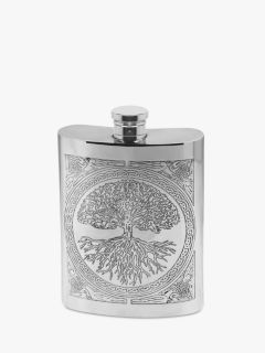 English Pewter Company Tree of Life Hipflask, 170ml