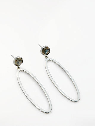 John Lewis & Partners Semi-Precious Stone Oval Drop Earrings, Silver/Labradorite