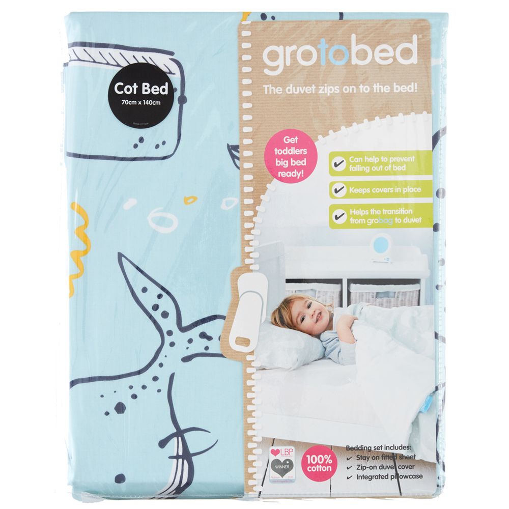 Gro To Bed Whale Watching Cotbed Duvet Cover And Pillowcase At