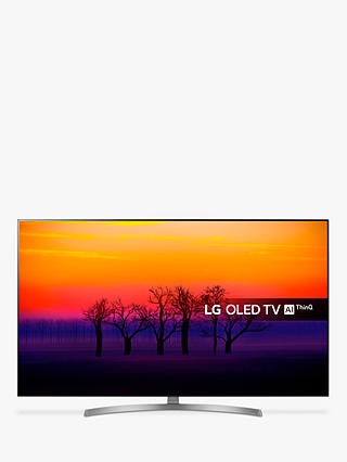 LG OLED55B8SLC OLED HDR 4K Ultra HD Smart TV, 55" with Freeview Play/Freesat HD, Dolby Atmos, Picture-On-Metal Design & Crescent Stand, Ultra HD Certified, Black & Silver