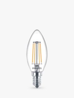 Philips 4.3W SES LED Filament Candle Bulb, Clear, Non Dimmable, Pack of 6