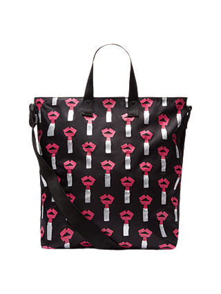 Lulu Guinness Medium Tape Lipstick Romy Tote Bag, Black/Hot Pink