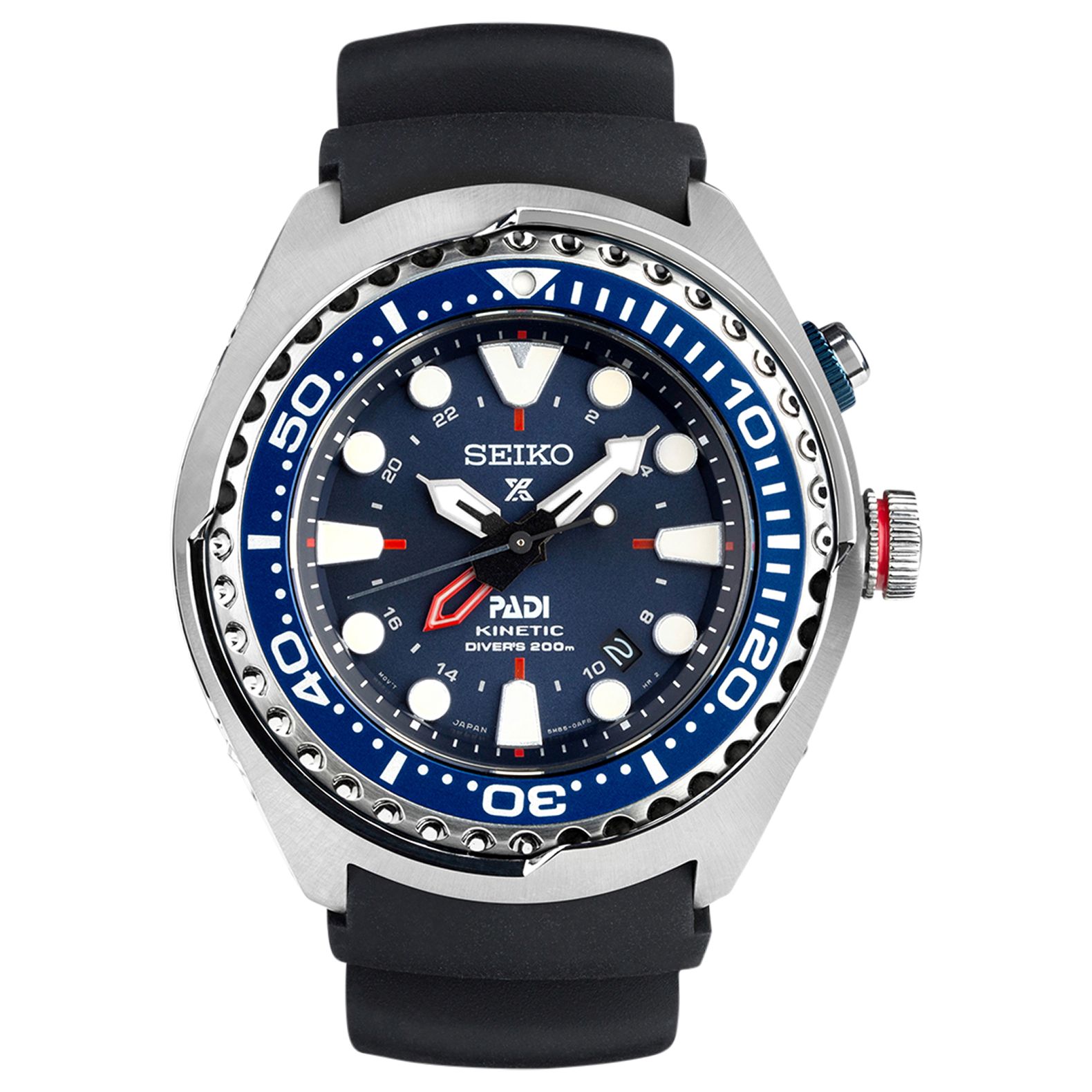 Seiko SUN065P1 Men's Prospex Kinetic Silicone Strap Watch, Black/Blue ...