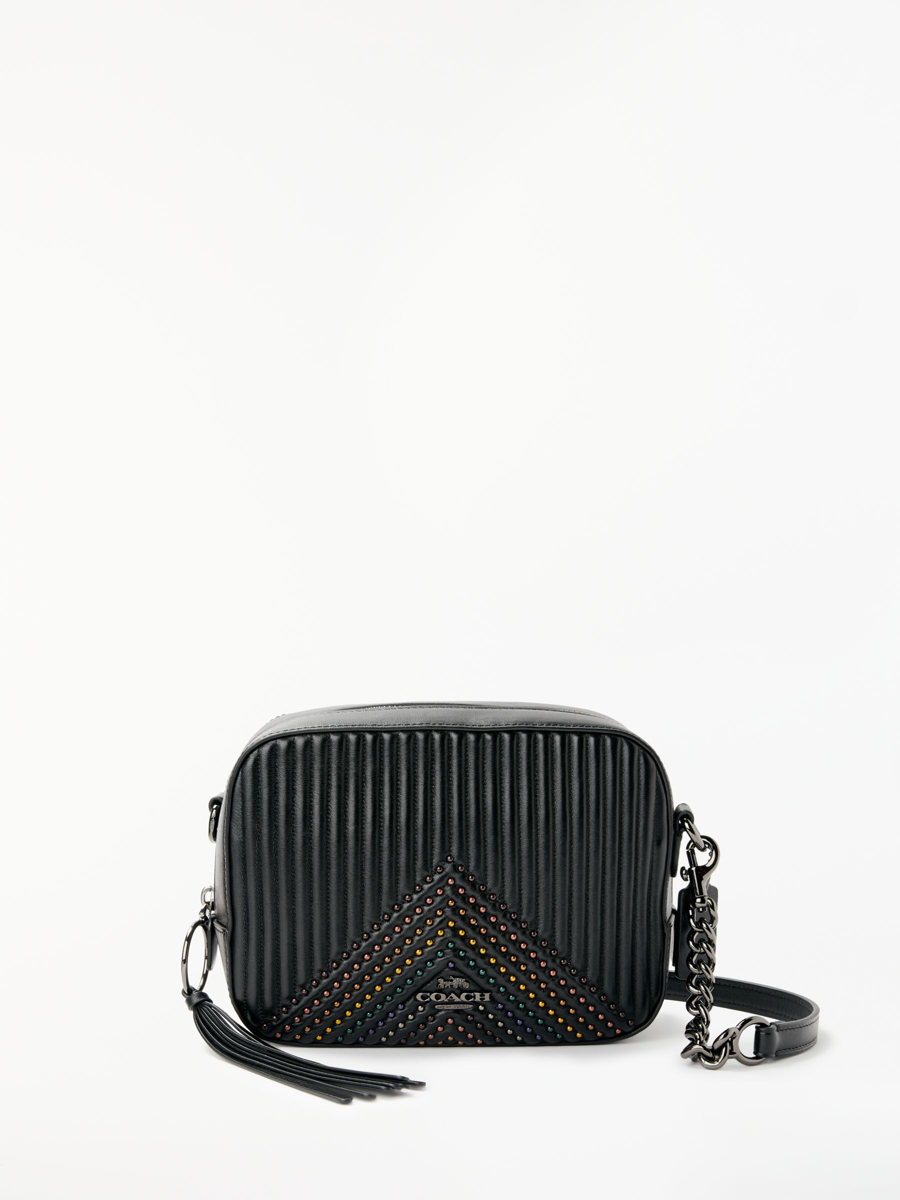 Coach Quiting Rivets Leather Camera Bag, Black/Multi at John Lewis & Partners
