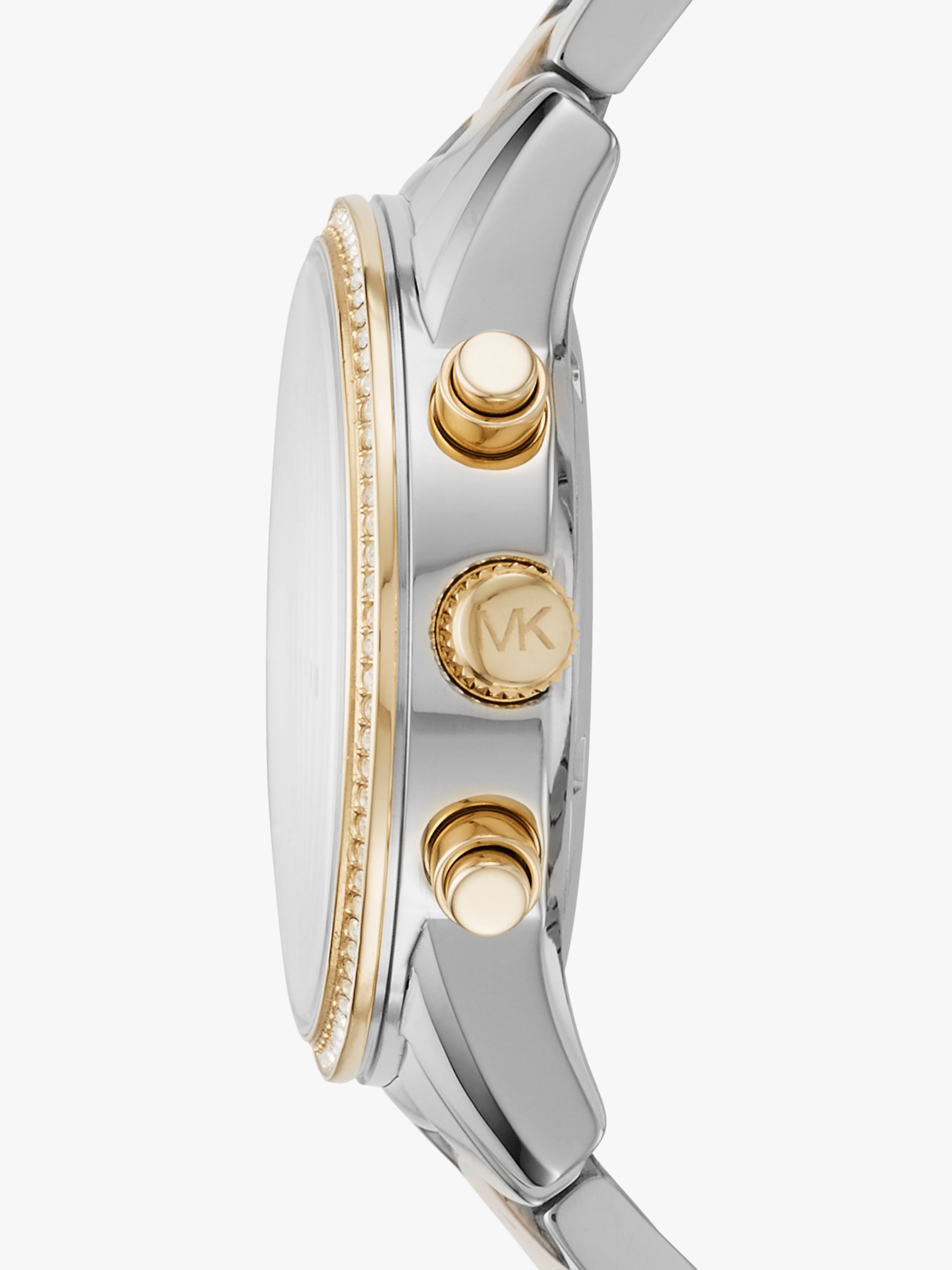 Michael Kors Women's Ritz Crystal Chronograph Date Bracelet Strap Watch, Silver/Gold MK6474
