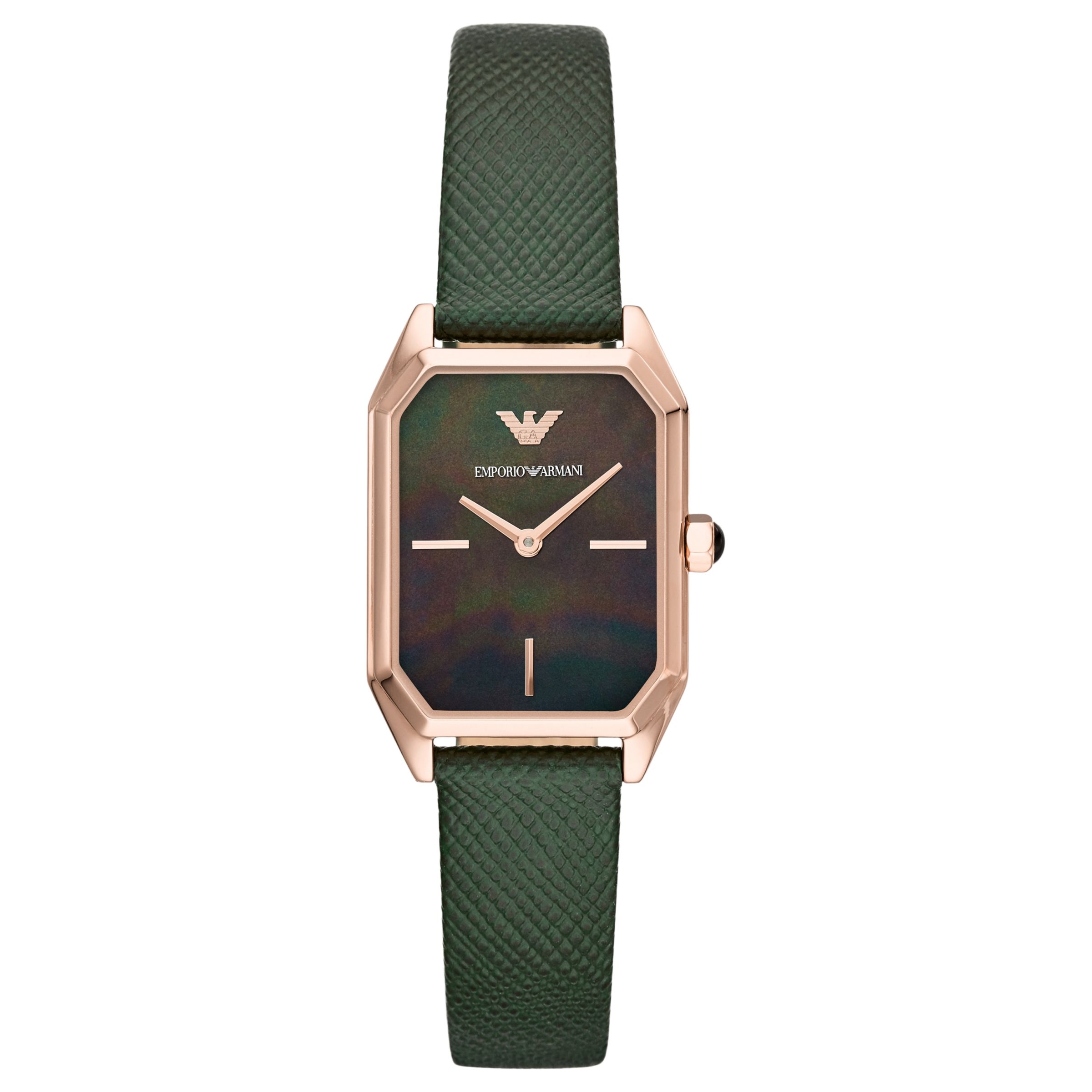 Emporio Armani AR11149 Women's Rectangular Leather Strap Watch, Green ...