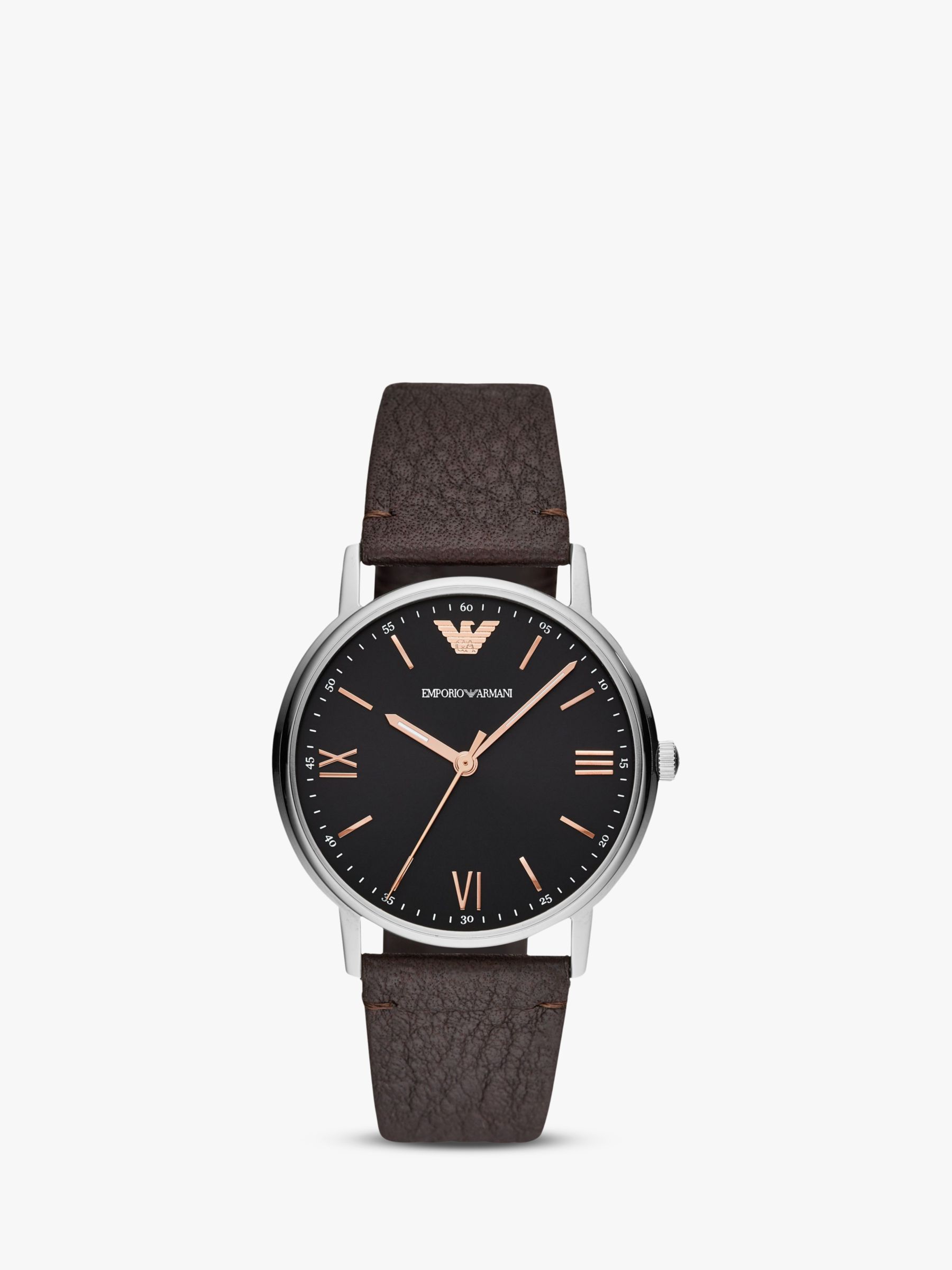 Leather Strap Watch, Brown/Black 