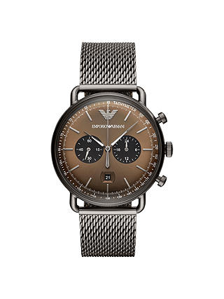 Emporio Armani Men's Chronograph Date Mesh Bracelet Strap Watch, Gunmetal/Brown AR11141