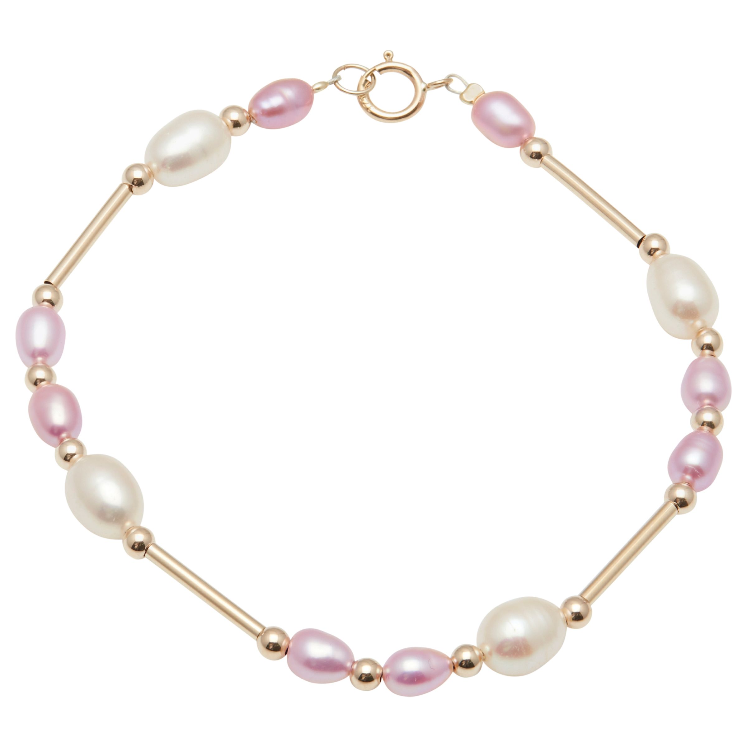 A B Davis 9ct Gold Freshwater Pearl Bar Bracelet, Pink/White