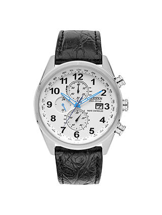 Citizen Men's Chrono Time A.T Eco-Drive Chronograph Date Leather Strap Watch, Black/White AT8038-08A