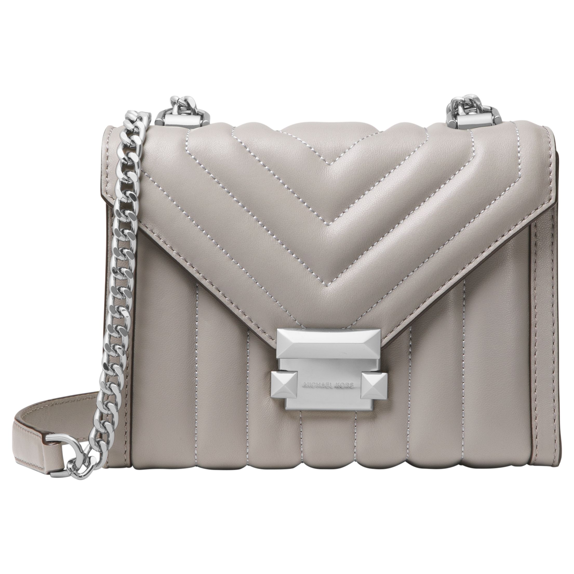 MICHAEL Michael Whitney Small Quilted Leather Shoulder Pearl Grey