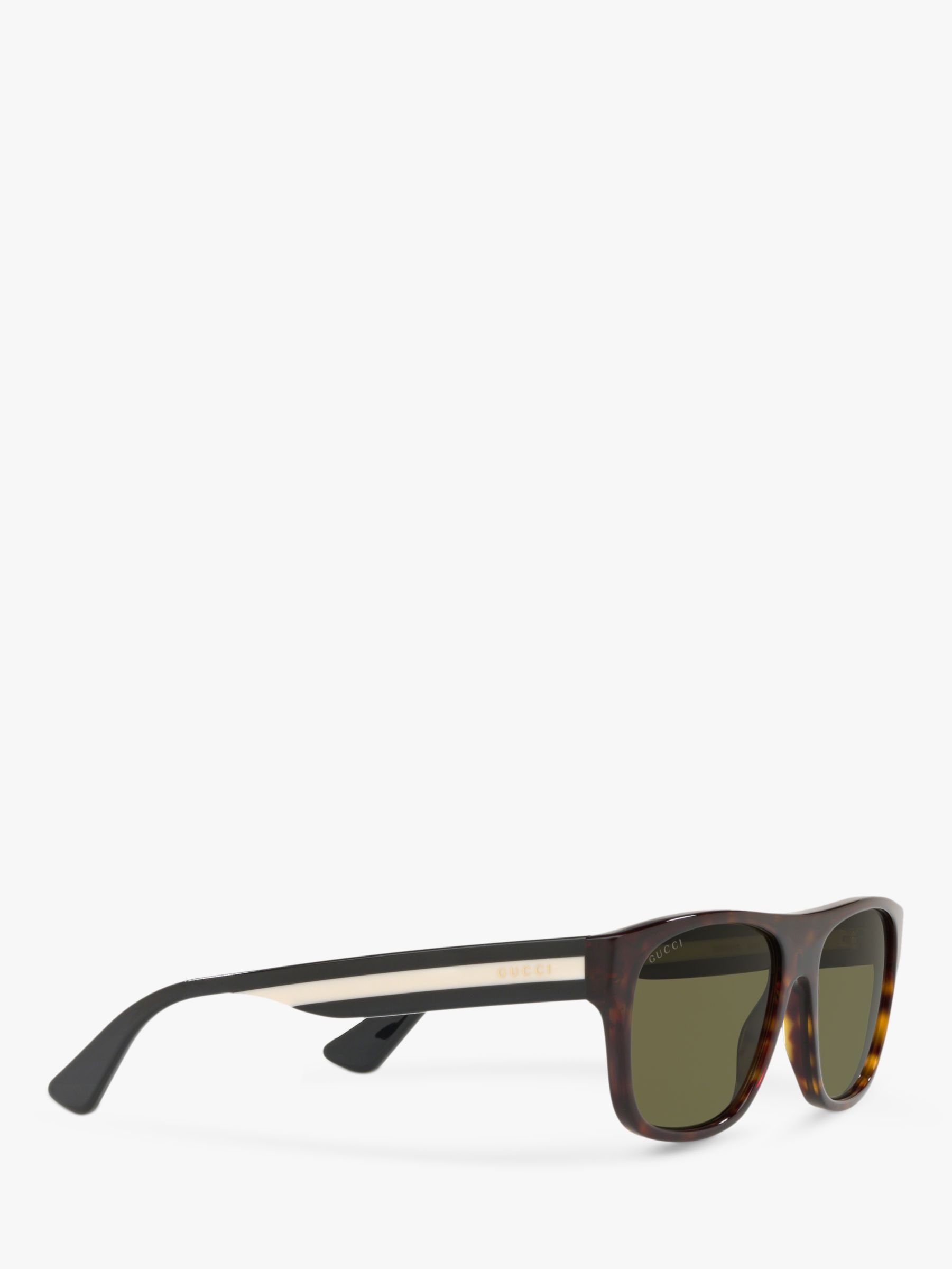 Gucci GG0341S Men's Rectangular Sunglasses, Tortoise/Green at John ...