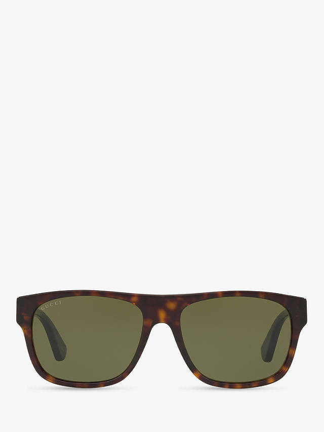 Gucci GG0341S Men's Rectangular Sunglasses, Tortoise/Green