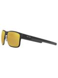 Oakley OO4123 Men's Holbrook Prizm Polarised Metal Square Sunglasses, Shiny Black/Yellow