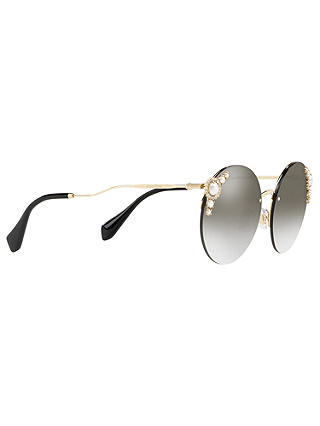 Miu Miu MU 52TS Women's Embellished Round Sunglasses, Gold/Mirror Grey