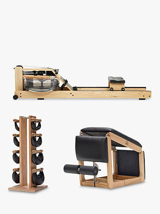 NOHrD Rowing Machine with S4 Performance Monitor, 3-in-1 Tria Trainer Bench & Swing Bell Weights Tower Set, Oak