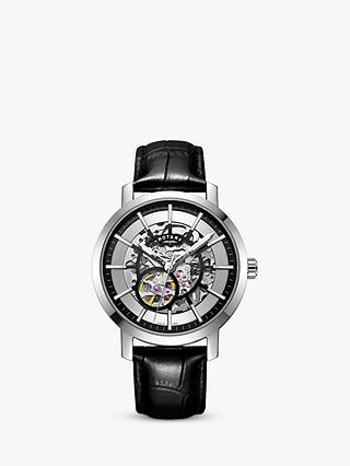 Rotary Men's Greenwich Skeleton Automatic Leather Strap Watch