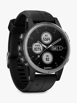 Garmin fēnix 5S Plus GPS Multisport Watch, Silver with Black Band, 4.2cm