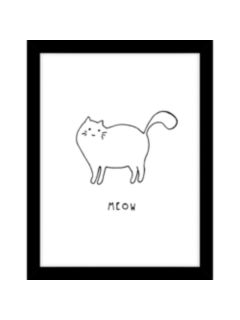 John Lewis Cat Meow Framed Print, 43.5 x 33.5cm, White/Black