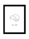 John Lewis Cat Nap Framed Print, 43.5 x 33.5cm, White/Black