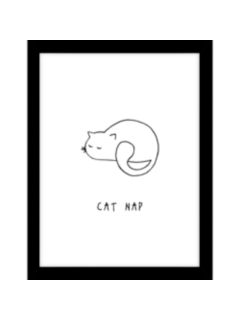 John Lewis Cat Nap Framed Print, 43.5 x 33.5cm, White/Black