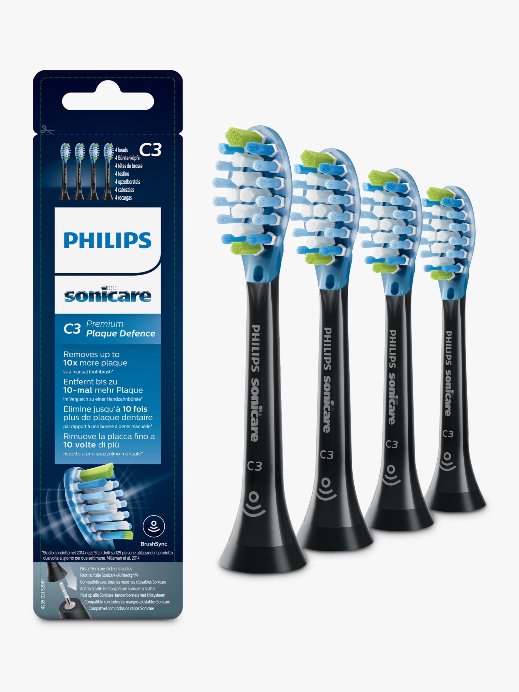 Philips Sonicare HX9044/33 Premium Plaque Defence Replacement Brush Heads, Pack of 4, Black
